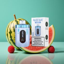 Razz Bar 50K Puffs Vape Jetable Framboise Pastèque - 50000 Puffs, Bobine Mesh 1.0 Ohm, Batterie 650mAh, Rechargeable Type-C, 2% Nicotine