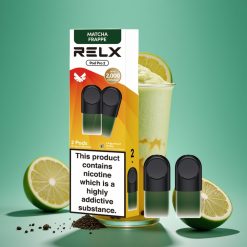 RELX Pod Pro 2 - Pods Thé Matcha Frappé 1,8% Nicotine - 600 Puffs - 1,9ml - 3 Modes (Éco 5,5W / Doux 6,5W / Boost 8W) - Pack de 2 ou 3 Pods